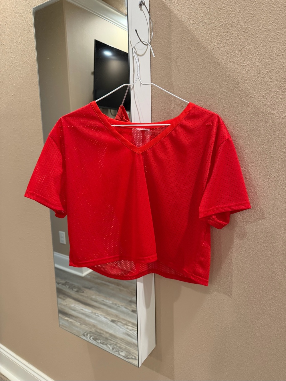 Spirit Red V-Neck Mesh Crop Top